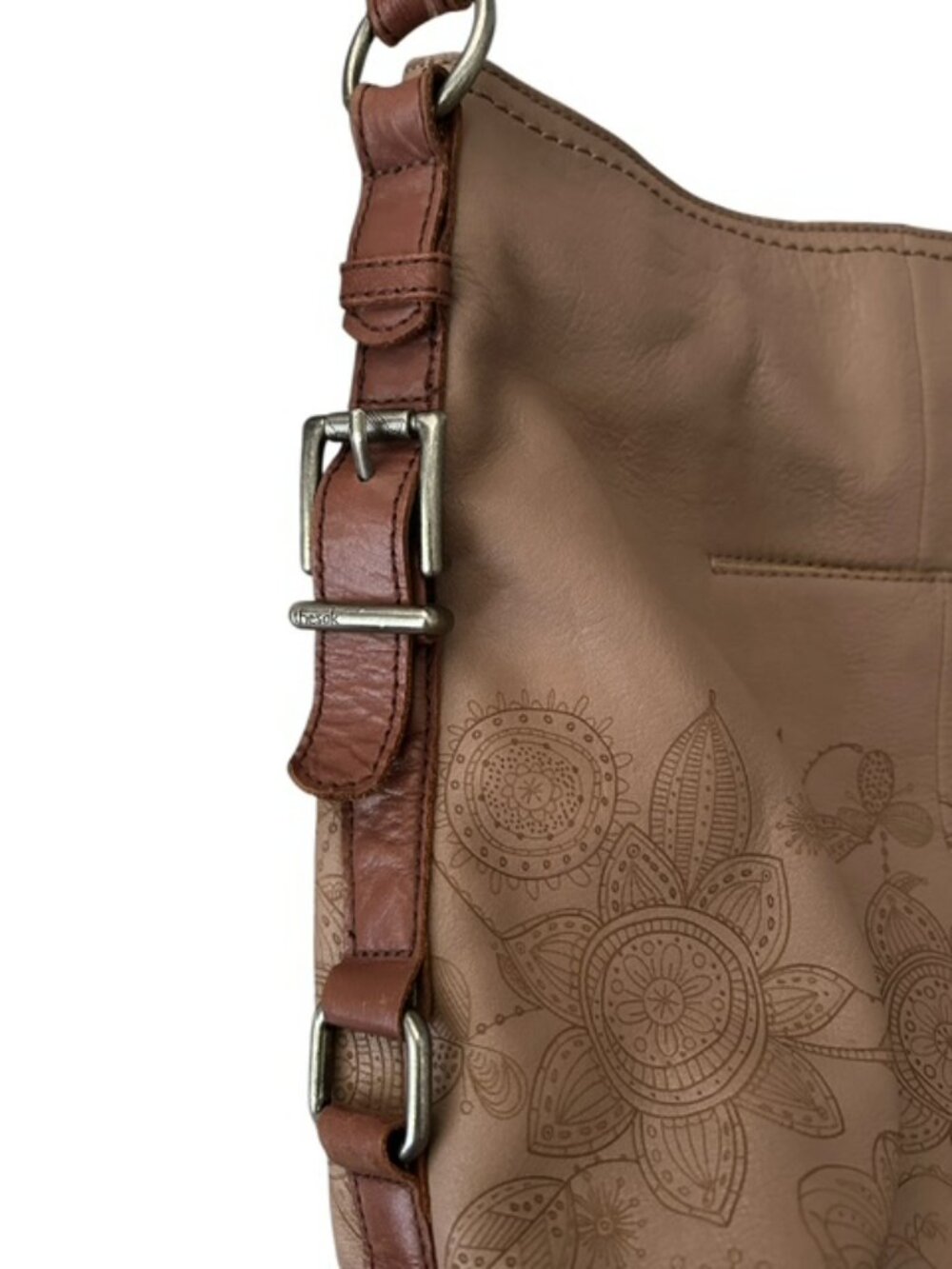 The Sak Brown Leather Floral Embossed Hobo Shoulder Bag Purse Single Strap READ - Picture 5 of 10